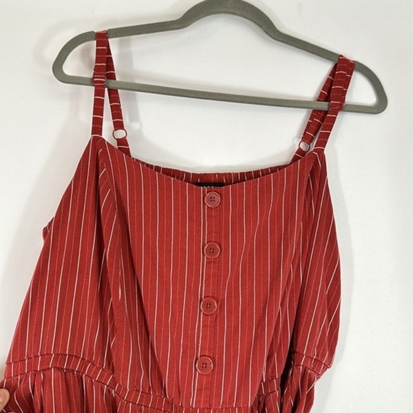 Torrid Rust Orange Stripe Challis Wide Leg Jumpsuit - Picture 2 of 15